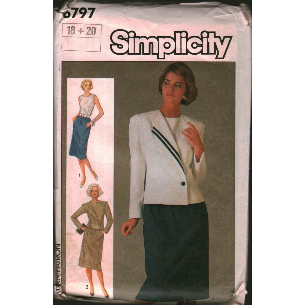 Simplicity 6797 Vintage 80s Dress and Lined Jacket Sewing Pattern Size 18‎ 20